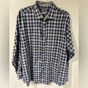 Thomas Dean Men’s XXL TTG Navy Gingham Plaid Dress Shirt Party Shirt Designer